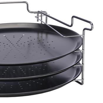 Preview: 4-piece pizza baking sheet set: 3 pans & oven stand (31 x 15.8 cm) - Bake 3 pizzas at once, crispy & evenly - perfect results