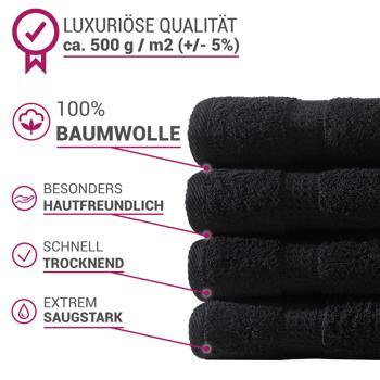 Preview: lot de 4 serviettes invitées, 30 x 50 cm, 100% coton luxueux, avec 2 bordures, noir