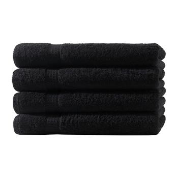 lot de 4 serviettes, 50 x 100 cm, 100% coton luxueux, avec 2 bordures, noir