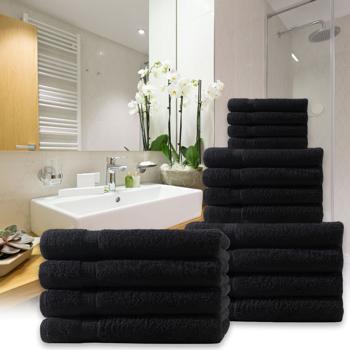 Preview: lot de 4 serviettes, 50 x 100 cm, 100% coton luxueux, avec 2 bordures, noir