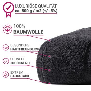 Preview: Asciugamano da bagno di lusso 100 x 150 cm – 100% cotone – morbidissimo, molto assorbente e a rapida asciugatura – design elegante con 2 bordure nere