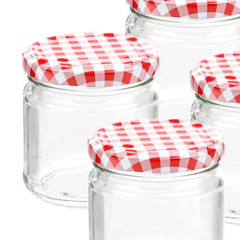 Preview: 6 bocaux en verre avec couvercle à vis- pots à confiture motif carreaux 210 ml- conservation hermétique aliments sans BPA- pour offrir préparations maison