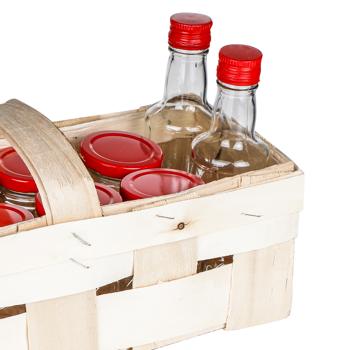 Preview: Charmantes Einmachgläser Set, 13-teilig, mit Holzkorb – Dekorative Flaschen und Marmeladengläser, für stilvolle Aufbewahrung