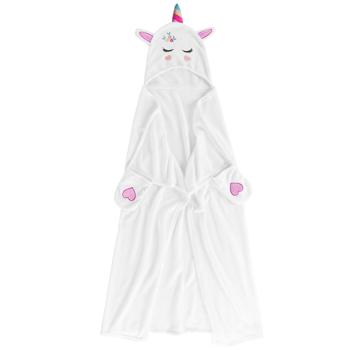 Kinder Einhorn Bademantel aus Flanell - Kuschelweich mit Kapuze im Einhorn-Design & Handschützern - 100% Polyester - 100x120 cm - Waschbar