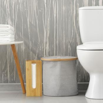 Preview: WC-Papier Halter aus Bambus - Ersatzrollenständer stehend mit Platz für 3 Rollen - Kein Bohren - Modernes Design - 33x15x15cm Braun