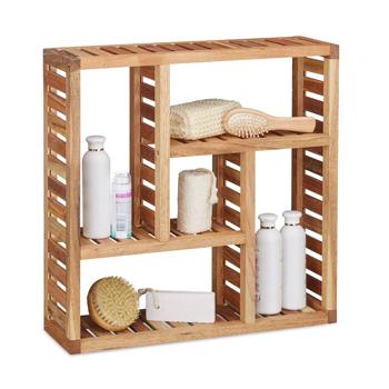Walnut wall shelf for hanging – Modern floating shelf for decor & books – 50 x 50 x 15 cm – Easy installation – Stylish storage with compartments