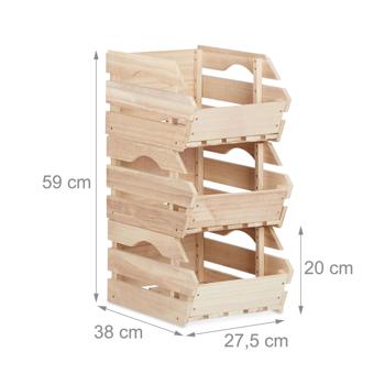 Preview: Caisses de stockage en bois empilables, set de 3, 20x27,5x38cm chacune - Idéal pour les légumes, les fruits &amp plus - Caisses de stockage robustes pour les provisions