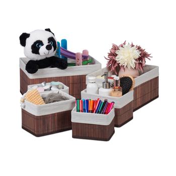 Set de 6 paniers de rangement en bambou – 4 tailles avec doublure en tissu – brun, stables, résistants à l’humidité – idéal pour la déco du salon, de la salle de bain et de la chambre d’enfant