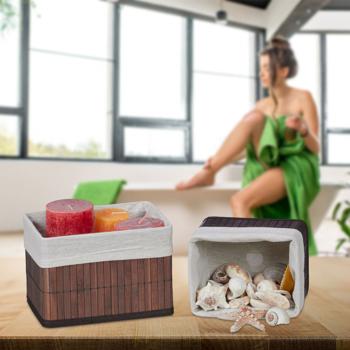 Preview: Set de 6 paniers de rangement en bambou – 4 tailles avec doublure en tissu – brun, stables, résistants à l’humidité – idéal pour la déco du salon, de la salle de bain et de la chambre d’enfant