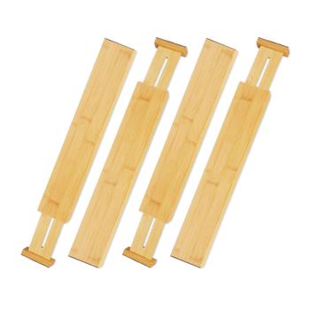 Set of 4 bamboo drawer dividers – drawer insert dividers with tension springs & fleece – flexible length – 6×1.5×55 cm brown – for kitchen, office, bathroom