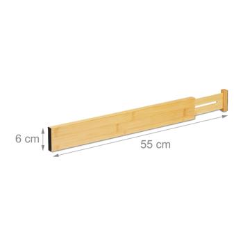 Preview: Set of 4 bamboo drawer dividers – drawer insert dividers with tension springs & fleece – flexible length – 6×1.5×55 cm brown – for kitchen, office, bathroom