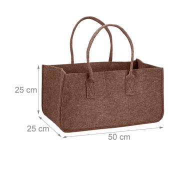 Preview: Sac pour bois de cheminée avec 2 poignées, sac en feutre, marron, 25 x 25 x 50 cm
