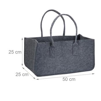 Preview: Sac à bois de cheminée robuste en feutre, anthracite, 25x25x50cm - avec 2 poignées, sac à bois de chauffage pratique, panier de transport stable
