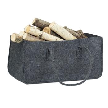 Sac à bois de cheminée robuste en feutre, anthracite, 25x25x50cm - avec 2 poignées, sac à bois de chauffage pratique, panier de transport stable