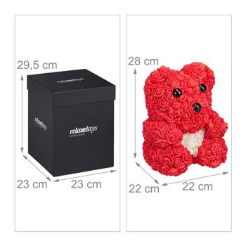 Preview: Rose bear with artificial plastic blossoms, rose teddy with gift box, 28 cm