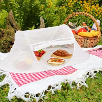 Preview: Polyester fly cover, food cover with base, white, 40 x 110 x 58 cm