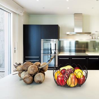 Preview: Leaf-shaped fruit basket, metal fruit bowl, black, 13 x 27 cm