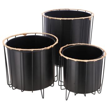 Elegante set di 3 vasi per piante in metallo: fioriere in nero e marrone con elegante design a filo - vasi per piante eleganti per casa e giardino.
