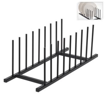 Preview: Range-assiettes en métal, pour 8 assiettes, noir, 34,5 x 12,5 cm