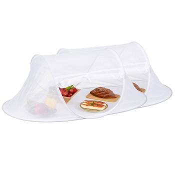 Set of 2 food covers with base – effective insect protection for food – pop‑up design, white – polyester covers 40x110x58 cm – ideal for garden parties