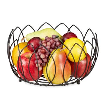 Preview: set of 2 fruit baskets in the shape of leaves, metal fruit bowls, black, each 13 x 27 cm