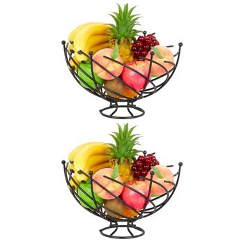 Preview: set of 2 iron fruit baskets, fruit bowls in decorative shape, black, each 20.5 x 33.5 cm