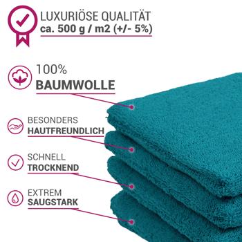 Preview: Lot de 4 gants de toilette 100% coton, bleu pétrole, lavettes en éponge avec boucle de suspension