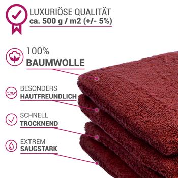 Preview: Lot de 4 gants de toilette 100% coton, bordeaux, lavettes en éponge avec boucle de suspension
