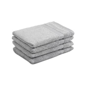 Lot de 4 gants de toilette 100% coton, argentés, lavettes en éponge avec boucle de suspension