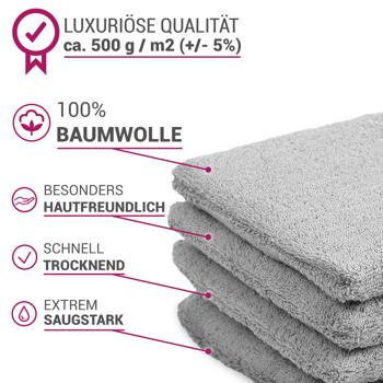 Preview: Lot de 4 gants de toilette 100% coton, argentés, lavettes en éponge avec boucle de suspension