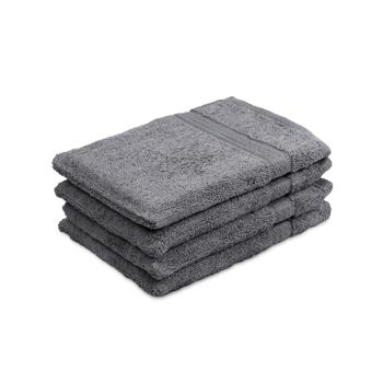 Lot de 4 gants de toilette 100% coton, anthracite, lavettes en éponge avec boucle de suspension