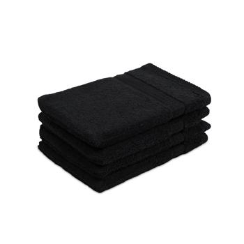 Lot de 4 gants de toilette 100% coton, noirs, lavettes en éponge avec boucle de suspension