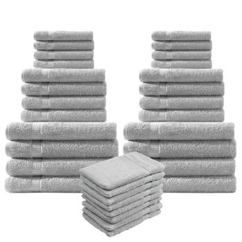 32-teiliges Frottee Handtuch-Set - Flauschig weich, saugstark & langlebig - 100% Baumwolle, 500g/m², silber - 8 Gäste-, 8 Hand-, 8 Bade-, 8 Waschlappen
