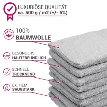 Preview: 32-teiliges Frottee Handtuch-Set - Flauschig weich, saugstark & langlebig - 100% Baumwolle, 500g/m², silber - 8 Gäste-, 8 Hand-, 8 Bade-, 8 Waschlappen