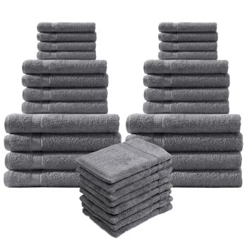 set de 32 serviettes en éponge, 8 serviettes d’invité, 8 serviettes de bain, 8 serviettes de douche et 8 gants de toilette, anthracite