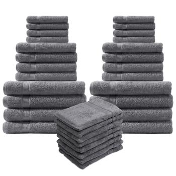 32 linges en éponge: 8 serviettes d’invités, 8 linges de toilette, 8 draps de bain, 8 lavettes, anthracite