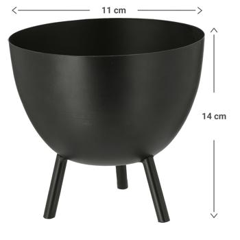 Preview: Blumentopf aus Eisen - Übertopf mit 3 Füssen für kleine Pflanzen - Schwarz, 14x11 cm - Ideal für Tisch, Regal, Fensterbank - Edle Deko & Aufbewahrung