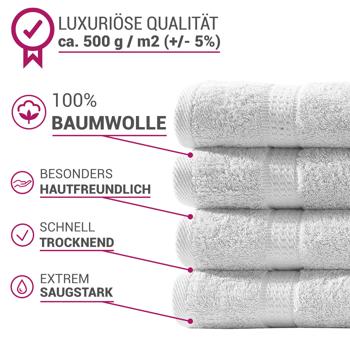 Preview: lot de 4 serviettes, 50 x 100 cm, 100% coton luxueux, avec 2 bordures, blanc
