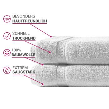 Preview: lot de 2 linges de douche, 100% coton luxueux, avec 2 bordures, blanc, 70 x 140 cm