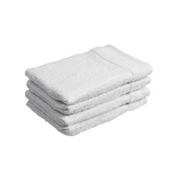 Lot de 4 gants de toilette 100% coton, blancs, lavettes en éponge avec boucle de suspension