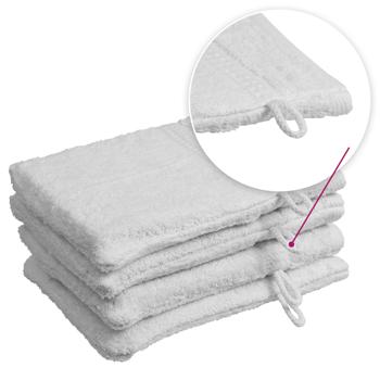 Preview: Lot de 4 gants de toilette 100% coton, blancs, lavettes en éponge avec boucle de suspension