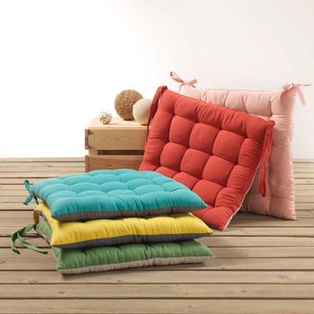 Preview: set of 4 reversible cushions with ribbon, chair cushions cotton, taupe, terracotta, each 40 x 40 cm