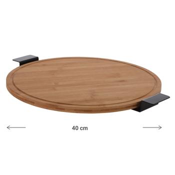 Preview: Drehbare Servierplatte aus Bambus, 40x40cm, mit Metallgriff – Praktischer Drehteller, erleichtert das Servieren, komfortabel