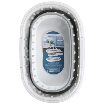 Preview: Platzsparender Falt-Wäschekorb, weiss-grau – Stabiler Kunststoff, Lochstruktur & Tragegriffe – Praktischer Wäschekorb für Zuhause