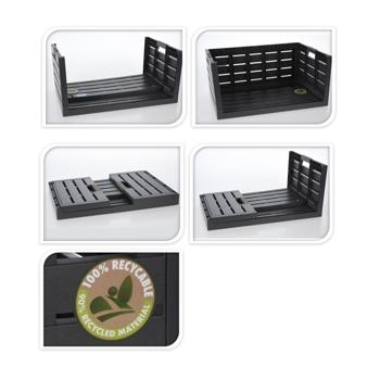 Preview: Klappbox aus Kunststoff - Robuste Faltkiste mit Grifföffnungen & Klappmechanismus - Platzsparend, 60x39x27.5 cm, 100% recycelbar, schwarz