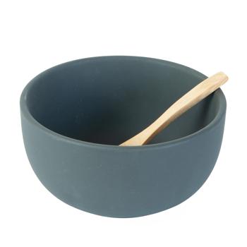 Preview: Tapas Set Keramik-Bambus - Schale mit Löffel für stilvolle Beilagen & Snacks - Matt Schwarz/Braun - 14x14x7cm - Edle Präsentation am Tisch