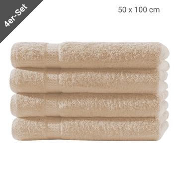 Preview: Handtücher 4er-Set - 100% luxuriöse Baumwolle, 500 g/m², beige - Kuschelweich, saugstark, schnelltrocknend - Badetücher mit Bordüre, 50x100 cm
