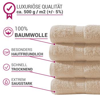 Preview: Serviettes 50 x 100 cm, 100% coton luxueux, lot de 4 serviettes en éponge, beige