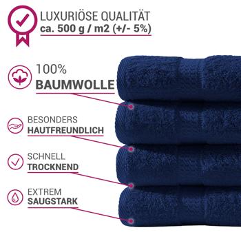 Preview: 2er-Set Duschtücher Navy - 100% luxuriöse Baumwolle, 70x140 cm, 2 Bordüren - Kuschelweich, saugstark, OEKO-TEX Standard 100