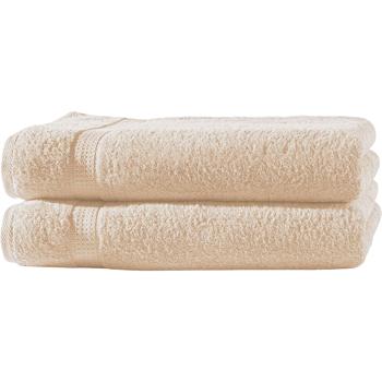Lot de 2 draps de douche beige – 100% coton luxueux, 70 x 140 cm, 2 bordures – ultra doux, absorbants, OEKO-TEX Standard 100